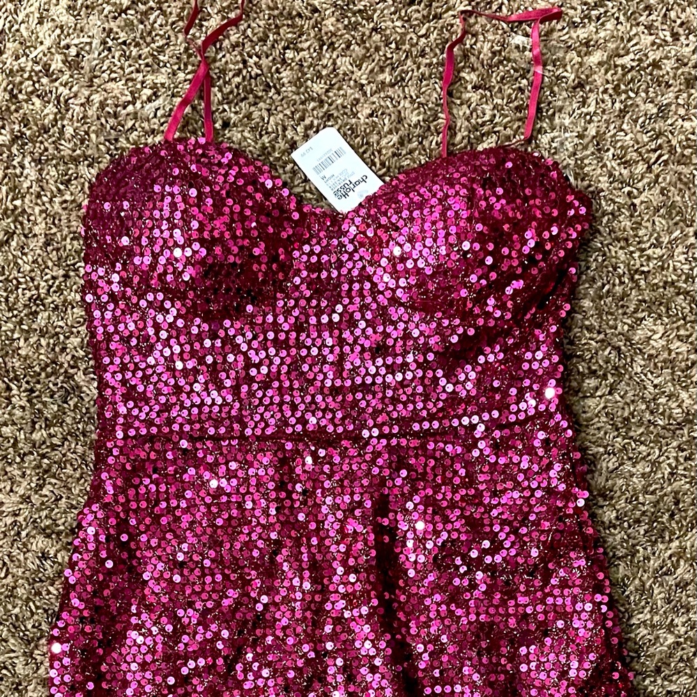 Red sequin body con dress